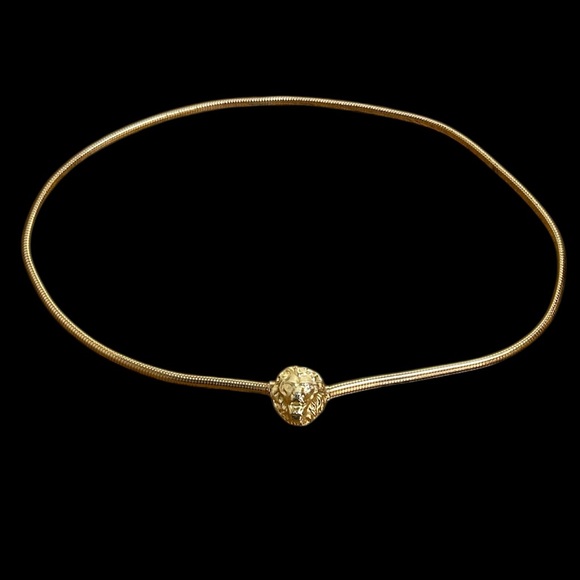 Vintage Retro Lions Head Stretch snake Belt Gold Tone Zodiac Leo - Picture 2 of 13